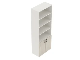 šířka 80 cm, 5 polic, výška na 6 pořadačů, dvířka plná na výšku 2 pořadačů