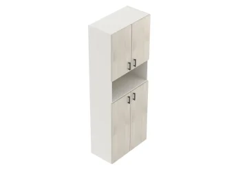 šířka 80 cm, 5 polic, výška na 6 pořadačů, 2x dvířka plná na výšku 3 pořadačů a 2x dvířka plná na výšku 2 pořadačů