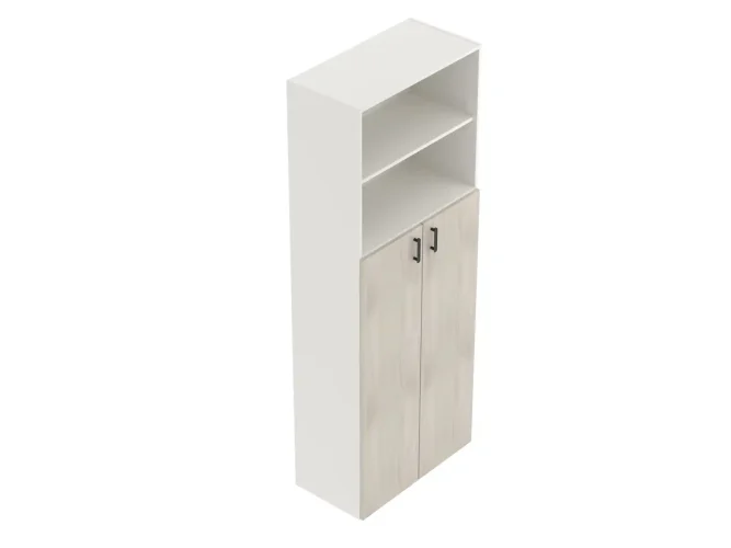 šířka 80 cm, 5 polic, výška na 6 pořadačů, dvířka plná na výšku 4 pořadačů