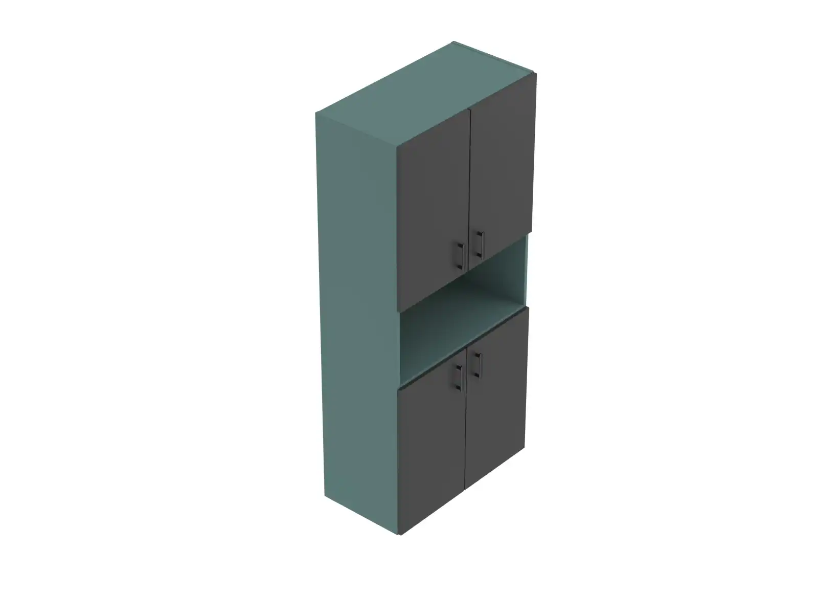 šířka 80 cm, 4 police, výška na 5 pořadačů, 4x dvířka plná na výšku 2 pořadačů