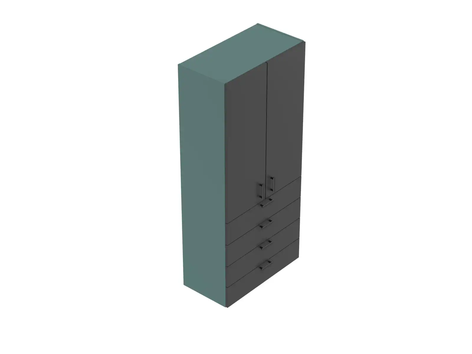 šířka 80 cm, výška na 5 pořadačů, 4 zásuvky