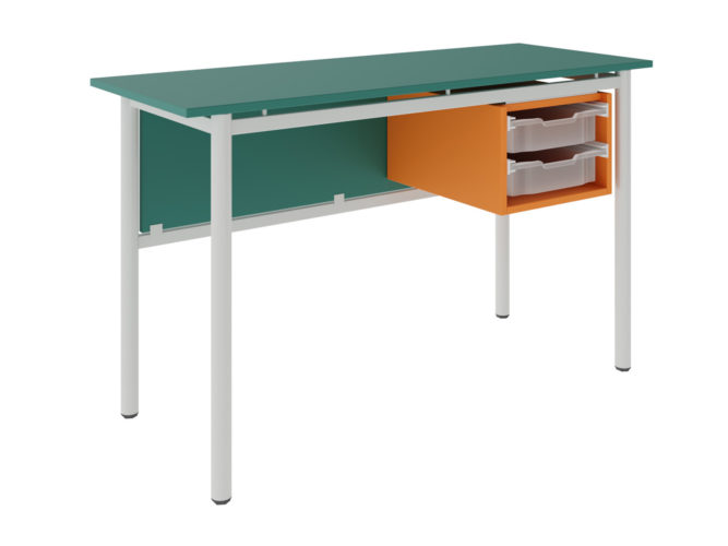 učitelský stůl se dvěma zásuvkami, dekoritová deska s ostrými rohy